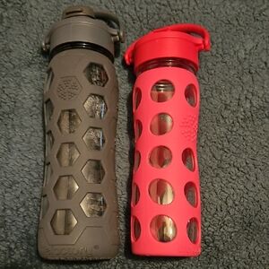 Gray and Pink Glass Water Bottles